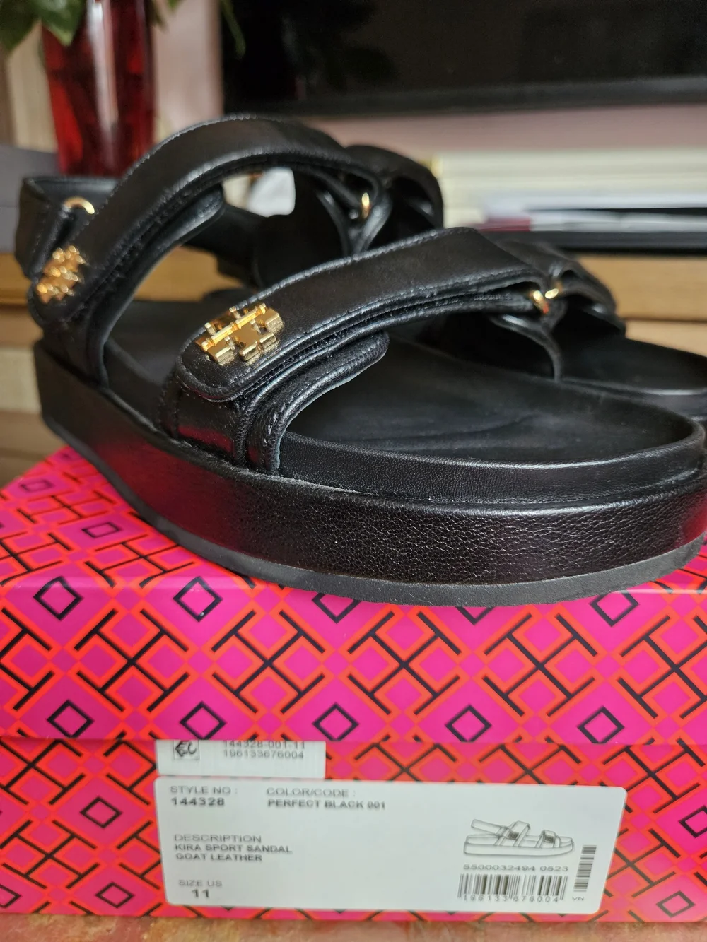Tory Burch Black Leather Adjustable Strap Women's Sandals